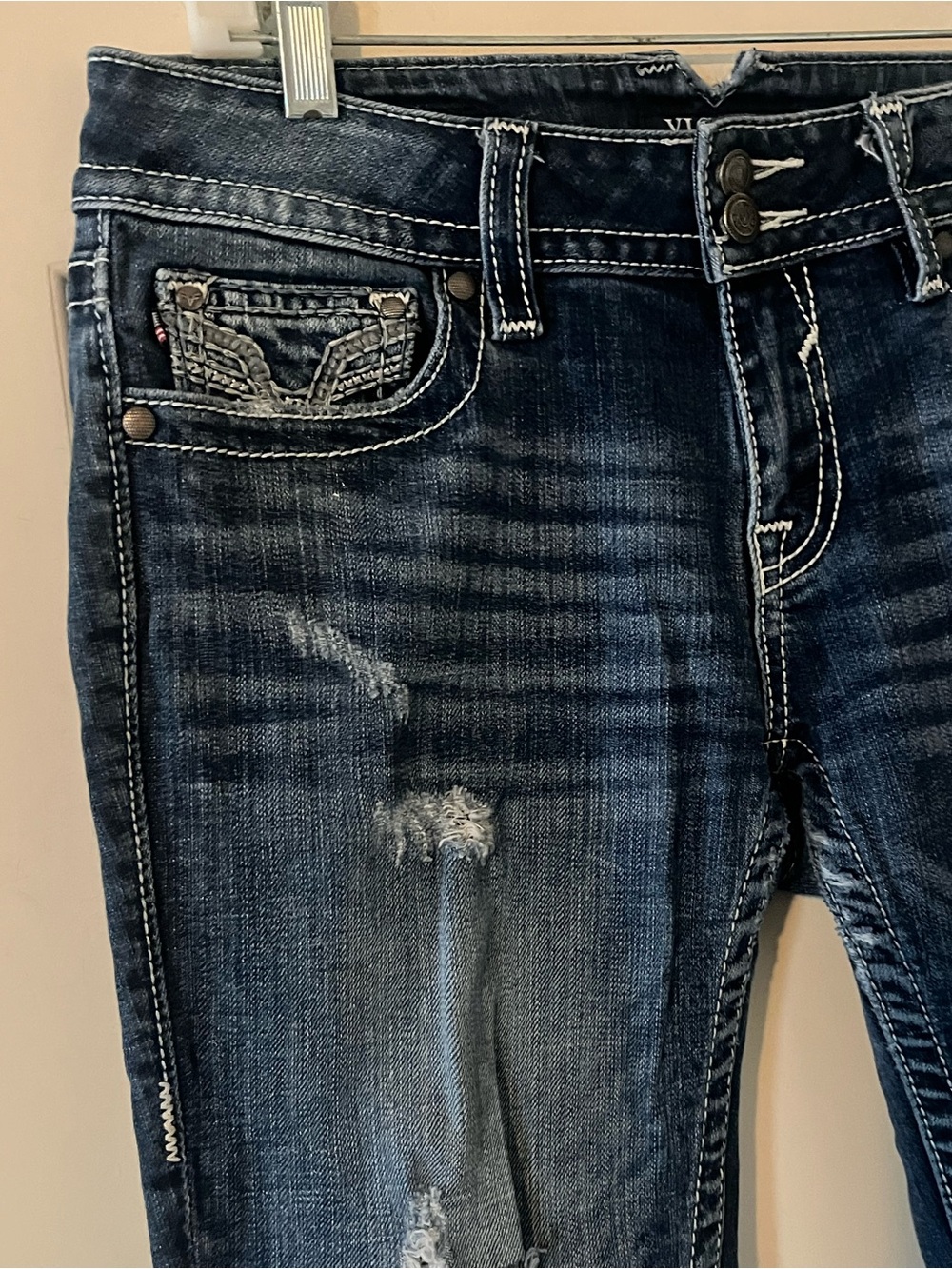 Vigoss Dark Blue Distressed Women’s Skinny Cropped Jeans Size 29 - Picture 4 of 16